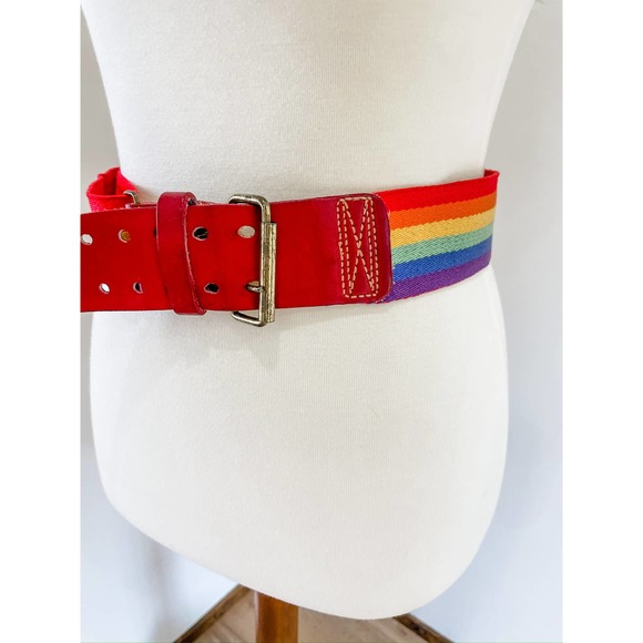 Vintage Other - Vintage Pride Red Leather Belt Medium 35-38 Adjustable Rainbow Brass